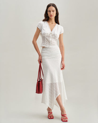 White Jacquard Mermaid Midi Skirt