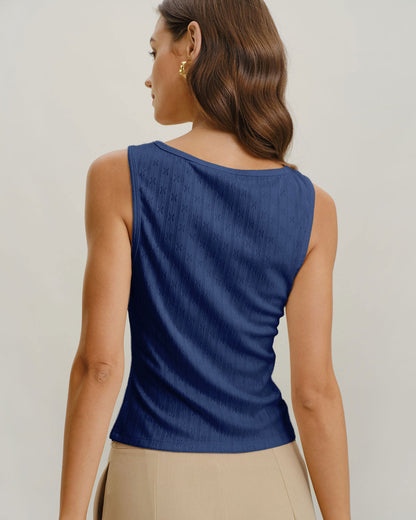 Blue Boat Neck Ribbed Knit Tank Top
