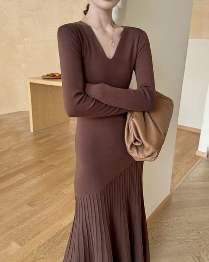 Coffee Scoop Neck Bodycon Sweater Dress