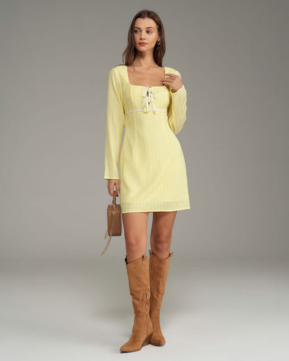 Yellow Square Neck A-Line Mini Dress